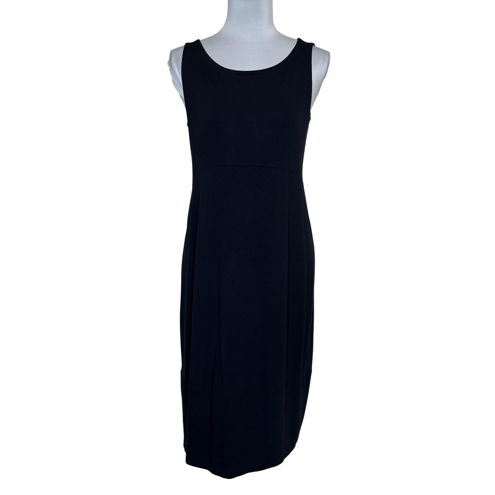 Eileen Fisher Black‎ Rayon Jersey Sleeveless Empire Waist Midi Dress Small